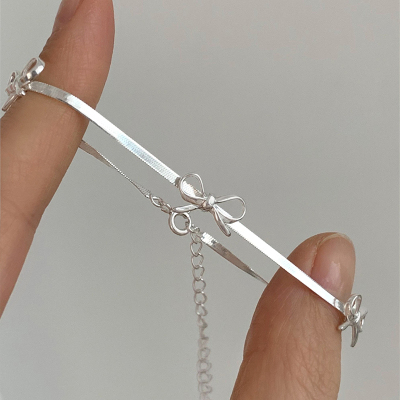 S925纯银蝴蝶结蛇骨手链女轻奢优雅小众时尚手饰手绳日常韩国送女朋友老婆情人节七夕生日礼物