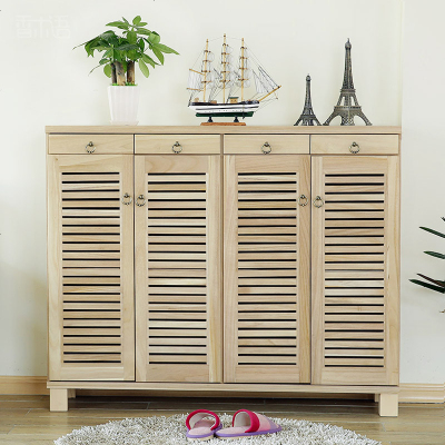 简约现代实木鞋柜 百叶透气玄关柜 大容量收纳柜免安装