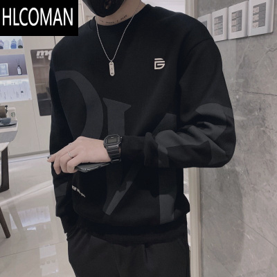 HLCOMAN2023新款卫衣男士潮牌ins圆领款潮流加绒加厚长袖T恤上衣外套