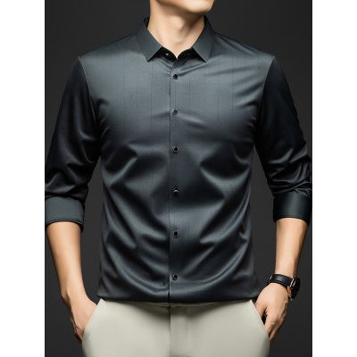 新款长袖衬衫男商务休闲男士免烫无痕衬衣含桑蚕丝中年高档打底衫