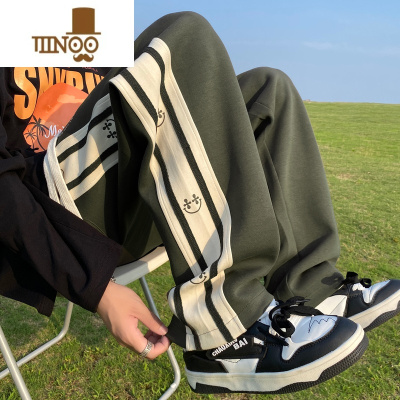 YANXU美式潮牌条纹运动卫裤男生秋季高街嘻哈潮流直筒宽松阔腿休闲裤子