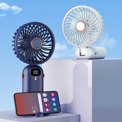 手持数显挂脖风扇可折叠电扇桌面可立[F015手持风扇-深海蓝]