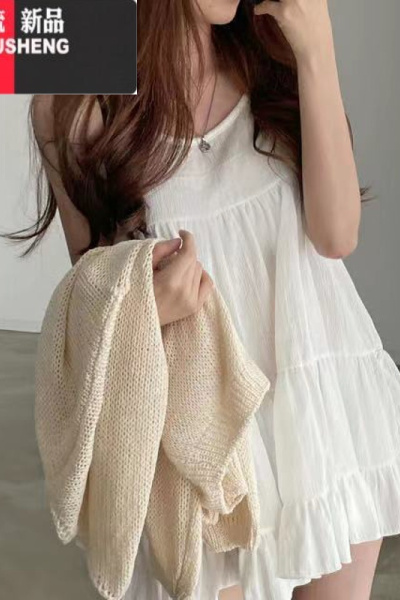 YIBUSHENG韩国chic季复古法式小众气质减龄吊带裙雪纺连衣裙女宽松娃娃裙