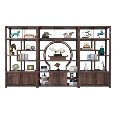 锦北 原木大板茶桌椅组合新中式茶桌办公室整板喝茶桌套装一体博古架