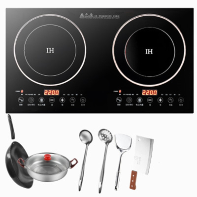 纳丽雅双头电磁炉双灶电陶炉嵌入式台式智能一体灶台家用_双头电磁炉6件套锅具
