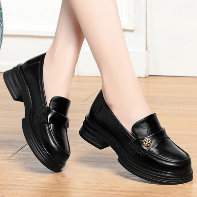 新款英伦风粗跟小皮鞋乐福鞋