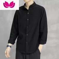 七斓日系短袖衬衫男夏秋薄亚麻工装白衬衣设计感宽松休闲外套长袖七分