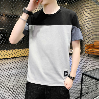夏季新款短袖T恤男士韩版纯棉半袖体恤男拼接潮牌打底衫上衣
