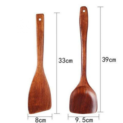 可高温长柄木铲子炒菜锅铲实木家用不粘锅饭铲汤勺木勺子套装厨具 敬平 锅铲+煎铲
