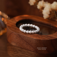 仿珍珠戒指女时尚极简轻奢法式弹力绳串珠指环精致施家珠手饰批发送女朋友老婆情人节七夕生日礼物