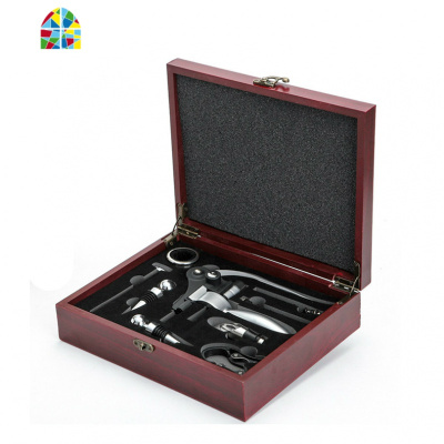 创意红酒开瓶器套装家用葡萄酒开酒器开酒刀多功能自动海马刀起子 FENGHOU 黑色单层皮盒9件套