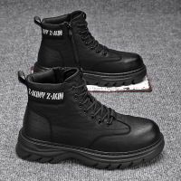 秋季新款黑色马丁靴男士厚底增高英伦风工装靴子高帮休闲男鞋