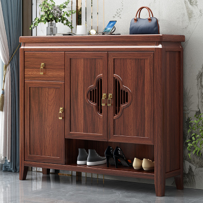 青木川 新中式实木鞋柜家用客厅入户进门口三门大容量防尘胡桃木小户型收纳柜储物柜阳台过道鞋架立柜矮柜