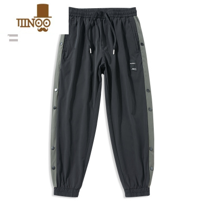 YANXU夏季薄款冰丝凉感排扣休闲运动裤男潮牌束脚大码男士速干跑步裤子