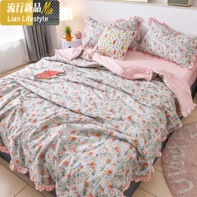 清新小碎花公主风夏被四件套棉夏凉被空调被可机洗1.8m夏天薄款 三维工匠被子