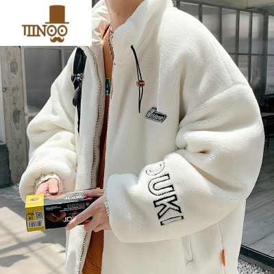 YANXU羔绒棉衣男冬季2023新款宽松潮流外套港风潮牌贴标立领抽绳棉服