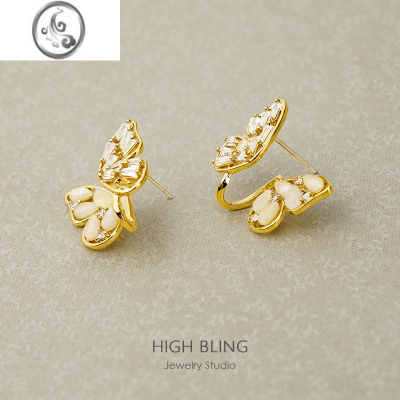 JiMi绝美仙气锆石错落蝴蝶复古轻奢耳饰无耳洞女蚊香盘耳夹高级百搭