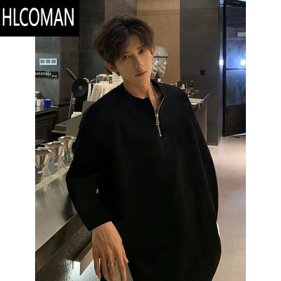 HLCOMAN美式半拉链polo卫衣男模穿搭长袖t恤发型师高级感外套