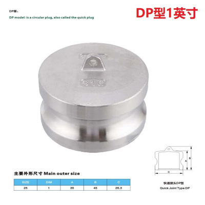 长川海比特不锈钢快速接头活接卡扣式直通气动管扳把式油管快装插接头4分-4寸 304DN25(1寸堵头公头) DP型