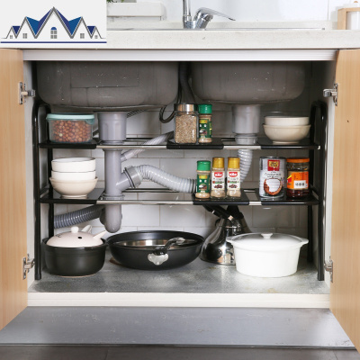 不锈钢水下置物架落地调料架厨房多层伸缩收纳架锅架碗架 三维工匠