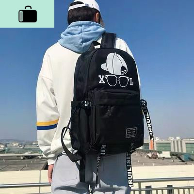 男士背包双肩包韩版时尚潮流旅行包初中高中大学生书包帆布电脑包NEW LAK b118黑+送挂饰常规款45*35*15cm