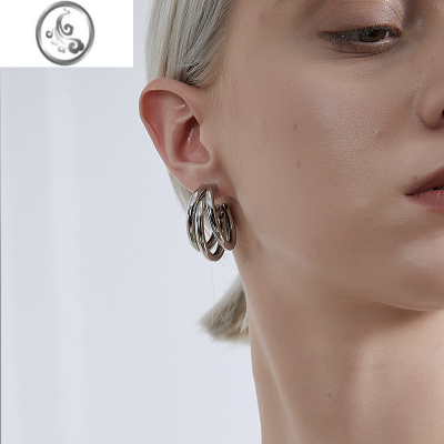 JiMi 三层圆圈耳钉女小众ins欧美冷淡风时尚个性高级感耳环耳饰