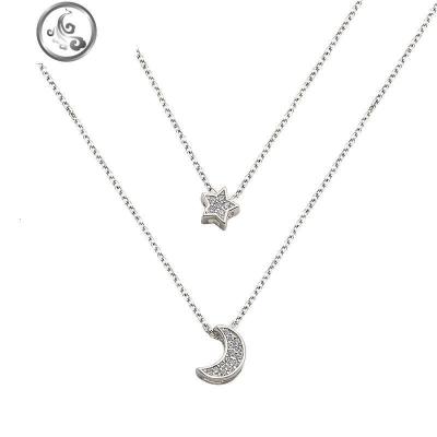 双层星月项链女纯银锁骨项链女ins简约学生星星月亮项链女锁骨链 JiMi