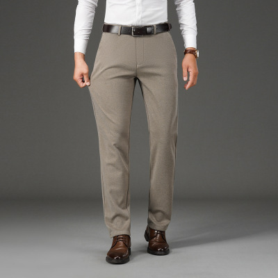 秋冬新款磨毛斜纹弹力休闲裤男士直筒修身西裤免烫休闲裤男长裤子