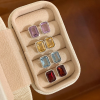 纯银天然水晶几何耳钉轻奢高级感气质大气耳饰2025新款送女朋友老婆情人节七夕生日礼物