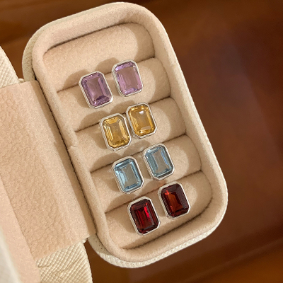 纯银天然水晶几何耳钉轻奢高级感气质大气耳饰2025新款送女朋友老婆情人节七夕生日礼物