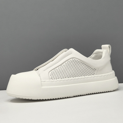 男生真皮厚底白色板鞋男款潮鞋头层牛皮欧洲站男鞋镂空透气休闲鞋