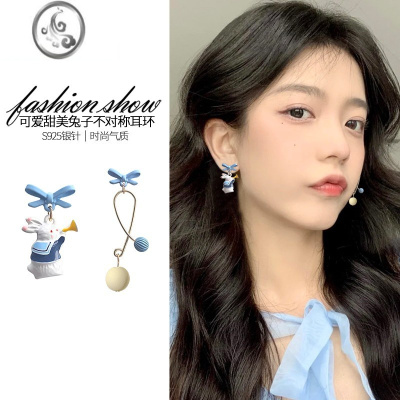 JiMi可爱兔子银银耳环女小众设计感高级2023新款复古耳钉耳坠耳饰