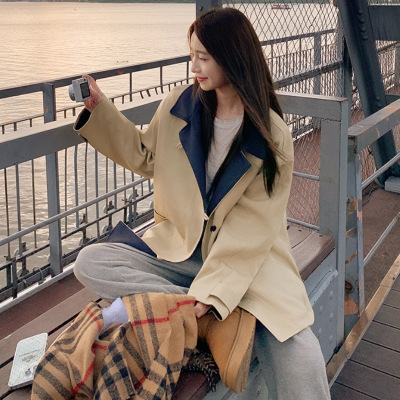 年冬季新款宽松短款拼接风衣棉服高级感气质休闲加棉撞色外套