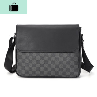 新款男士单肩包时尚皮质潮流户外斜跨包商务休闲格子公文包男包NEW LAKE 黑色格子男士手提包