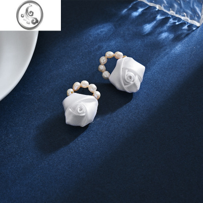 JiMi七夕礼物黑色干枯玫瑰耳环小众设计法式复古巴洛克珍珠耳饰女