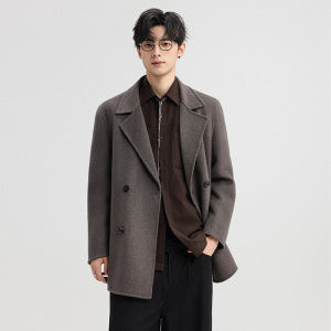 潮流青年短款双排扣双面呢羊毛大衣风衣男士秋冬新款保暖毛呢外套