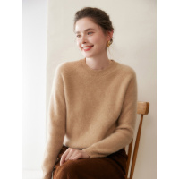 羊绒衫女圆领元宝针加厚显瘦简约百搭纯色针织衫秋冬针织打底毛衣