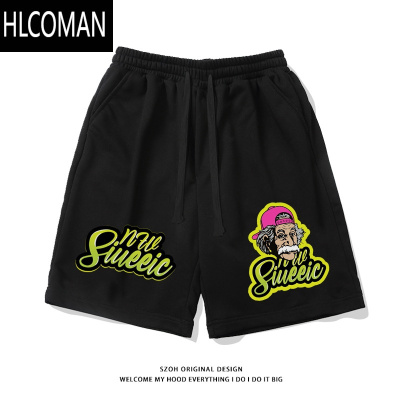 HLCOMAN欧美高街趣味印花运动短裤男夏季宽松百搭帅气抽绳阔腿学生五分裤