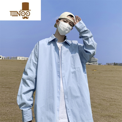YANXU日系cityboy长袖衬衫男夏季潮牌宽松百搭少年感纯色防晒衬衣外套
