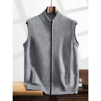 无袖羊绒衫秋冬新款男立领背心商务休闲简约拉链开衫带兜马甲