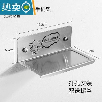 敬平欧式卫生间不锈钢小置物架公共厕所放手机托盘免打孔金色墙上壁挂 标语(短款)拉丝打孔浴室置物架