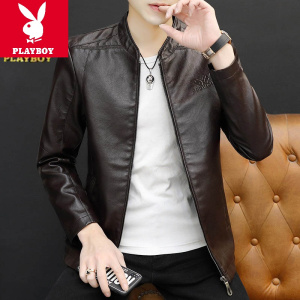 花花公子男装2024春秋款皮夹克男士修身薄款韩版立领PU皮衣外套机车服男