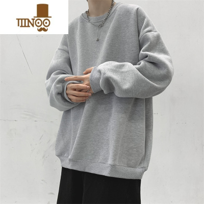 YANXU美式纯色卫衣男士潮牌流圆领套头长袖上衣男款休闲高街外套