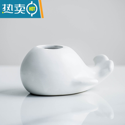 敬平鲸鱼陶瓷罐果叉套装创意可爱北欧风格叉子家用不锈钢水果签果插 白色鲸鱼罐一个