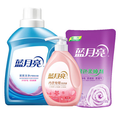 蓝月亮 薰衣草洁净洗衣液2kg+柔润樱花内衣专用洗衣液500g+薰衣草绿色柔顺剂袋装500g 新老包装随机