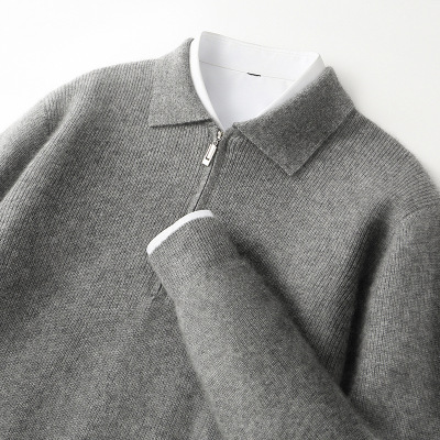 全羊毛衫男POLO领半拉链毛衣宽松加厚秋冬新款针织打底羊毛衫