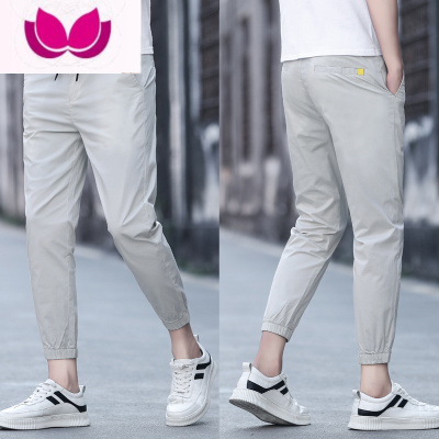 七斓夏季九分束脚裤男宽松韩版初中生松紧腰裤子冰丝休闲裤青少年薄款