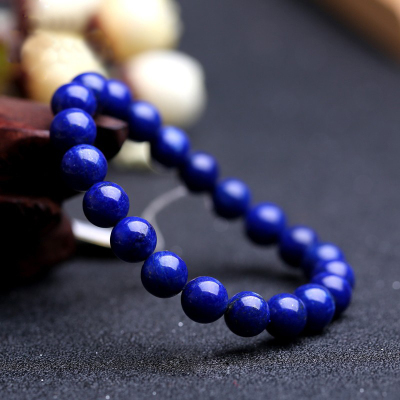 纯天然青金石手链情侣单圈朋克手串2A-6A级圆珠直径6-14毫米送女朋友老婆情人节七夕生日礼物