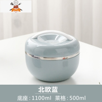 304不锈钢饭盒学生女带盖苹果型餐盒儿童防烫双层便当盒饭缸简约 北欧蓝(大号) 敬平