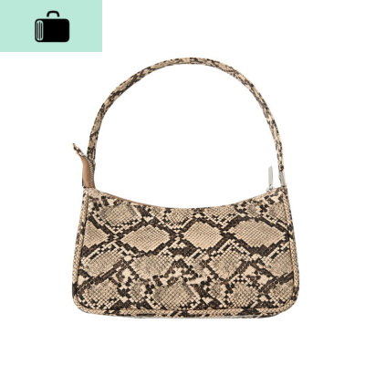 小众设计腋下包2020新款潮复古蛇纹手提包时尚名媛手拎小包法棍包NEW LAKE 杏色女士单肩包